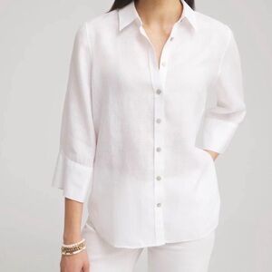 Chico's 100% Linen No Iron Button Up Blouse Top Shirt Women's XL Size 3 White